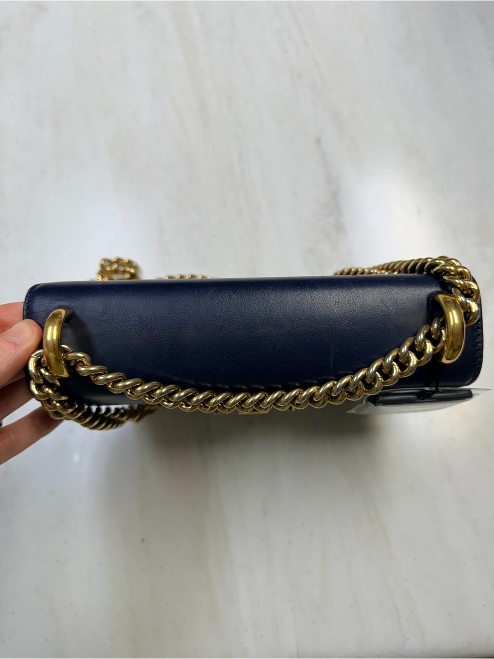 Gucci Blue Leather & GG Canvas Padlock Chain Shoulder Bag - Picture 7 of 12